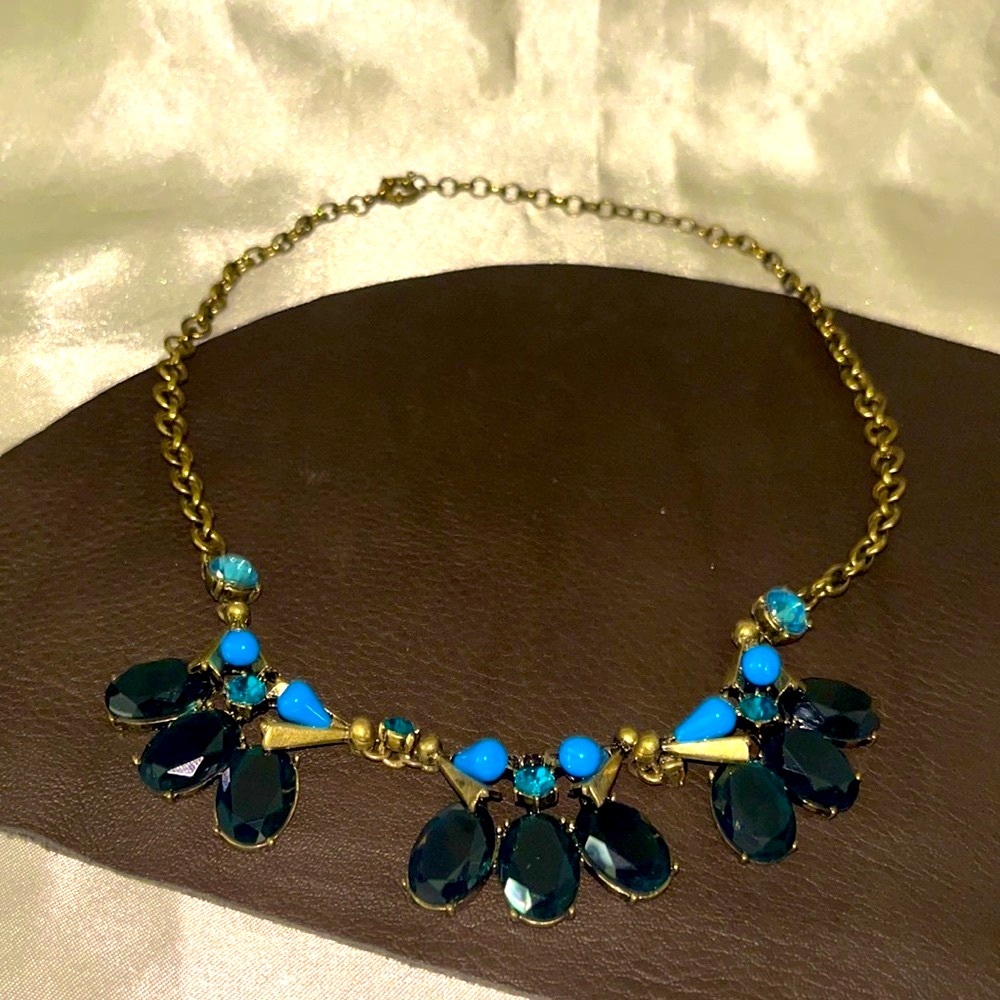 Vintage-Inspired Bronze Chain Blue Beads & Stones